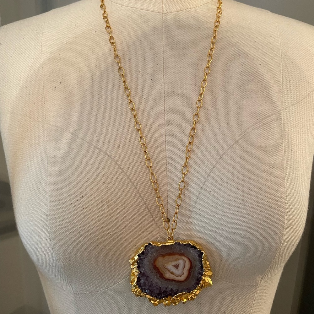 NEW! Designer Nina Nguyen Amethyst Geode Pendant Necklace Sterling Gold
